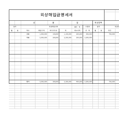 외상매입금명세서 외상매입금명세서